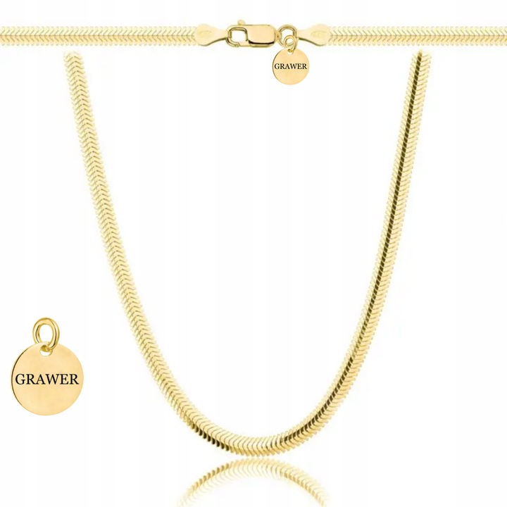 ZŁOTY PEŁNY ŁAŃCUSZEK DAMSKI ŻMIJKA Z ZAWIESZKĄ PR. 925 585 + GRAWER GRATIS