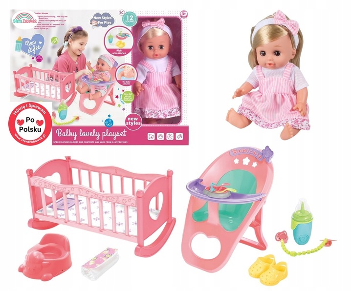 Lalka bobas Martynka pije mówi po polsku 24 dźwięki kołyska krzesełko do ka