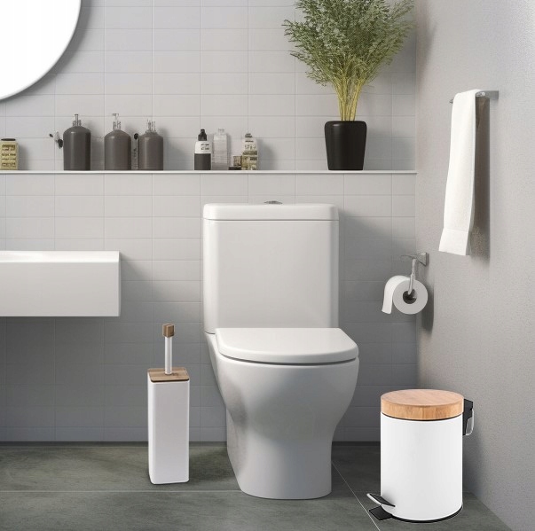 Kosz na śmieci łazienkowy 3l bambus śmietnik do wc łazienki kuchni biały