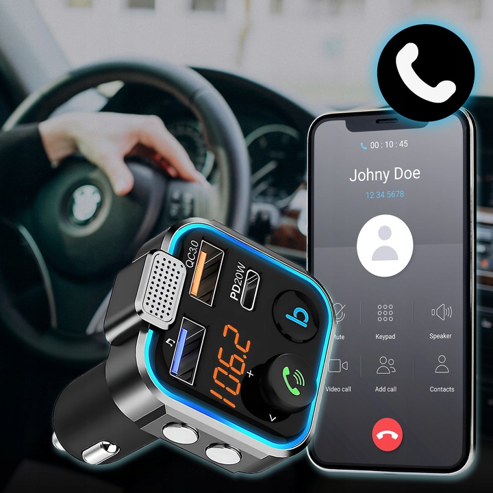 TRANSMITER BLUETOOTH AUDIO FM MP3 BT SZYBKA ŁADOWARKA 3X USB QC 3.0 RGB