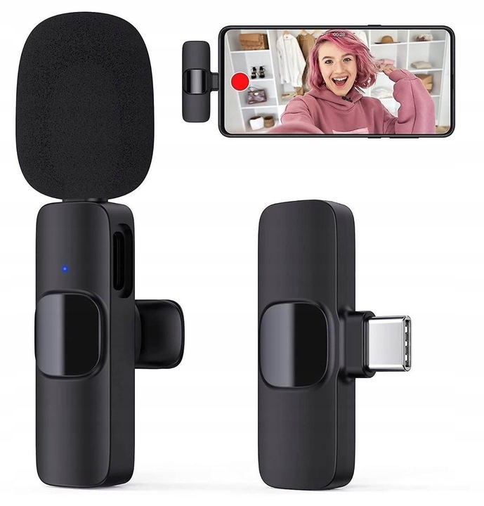 2xMIKROFON KRAWATOWY BEZPRZEWODOWY PRZYPINANY USB-C Lightning do IPhone 2w1