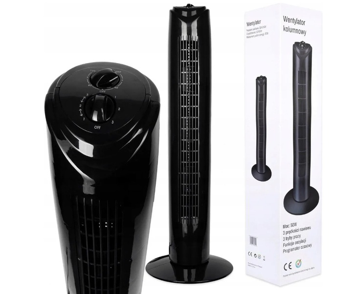 Wentylator kolumnowy podłogowy stojący wiatrak cichy oscylacja timer