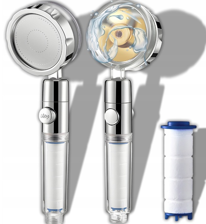 OSZCZĘDNA TURBO SŁUCHAWKA PRYSZNICOWA Z TURBINĄ WENTYLATOREM +WĄŻ+4xFILTR