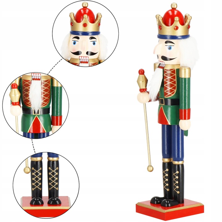 DZIADEK DO ORZECHÓW DREWNIANY ozdoba świąteczna XXL figurka PREMIUM 38 cm