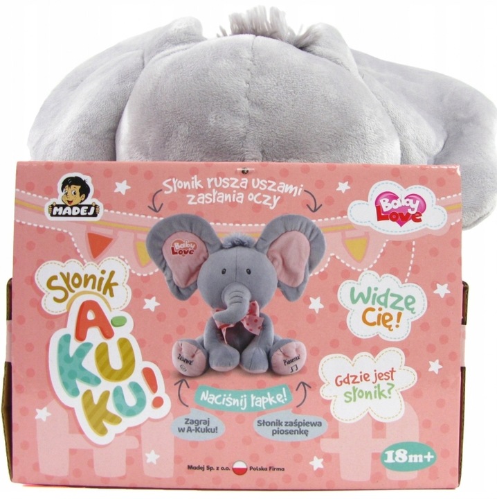 INTERAKTYWNY RÓŻOWY SŁONIK A KUKU RUSZA USZAMI ŚPIEWA I MÓWI PO POLSKU