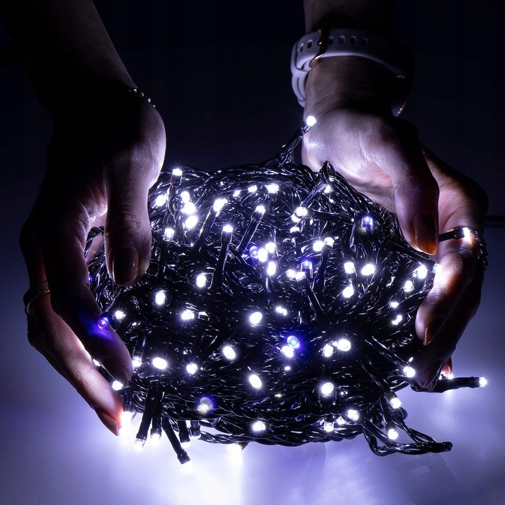 LAMPKI CHOINKOWE 500 LED FLASH BIAŁE ZIMNE GRUBY KABEL STAŁE ŚWIATŁO ZEW.