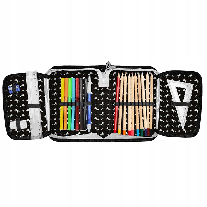 Piórnik szkolny jednokomorowy z wyposażeniem Konie dla dziewczynki Paso