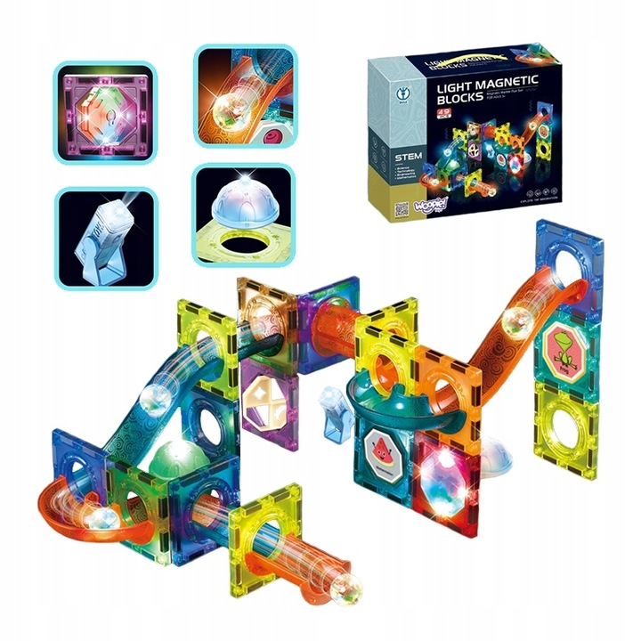 Klocki magnetyczne marble tor kulkowy świecący 75 elementów