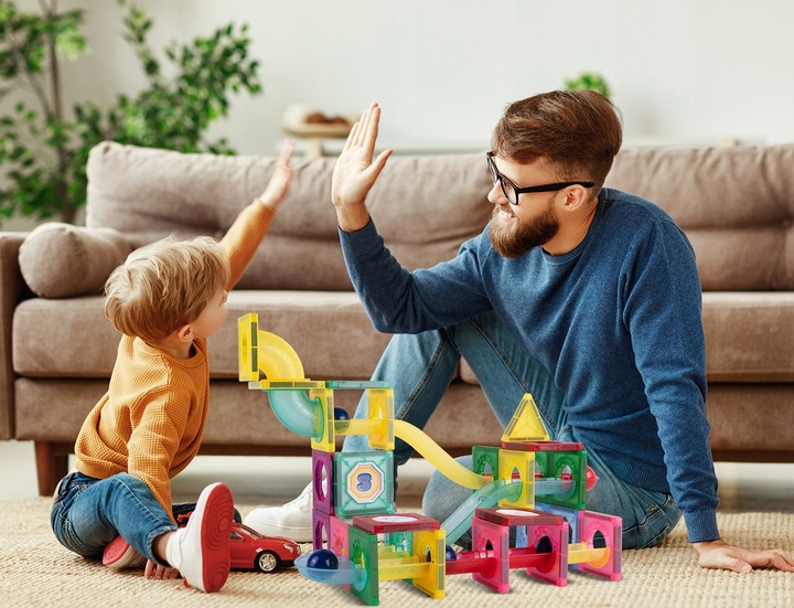 KLOCKI MAGNETYCZNE KONSTRUKCYJNE ŚWIECĄCY TOR KULKOWY ZJEŻDZALNIA 3D