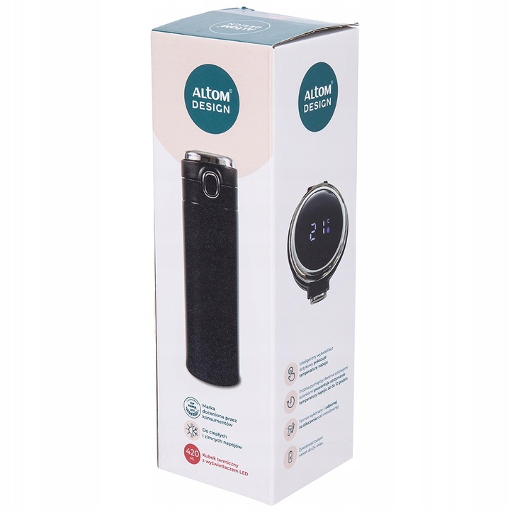 ALTOM KUBEK TERMICZNY TERMOS DO SAMOCHODU PODRÓŻNY WYŚWIETLACZ LCD 420 ML