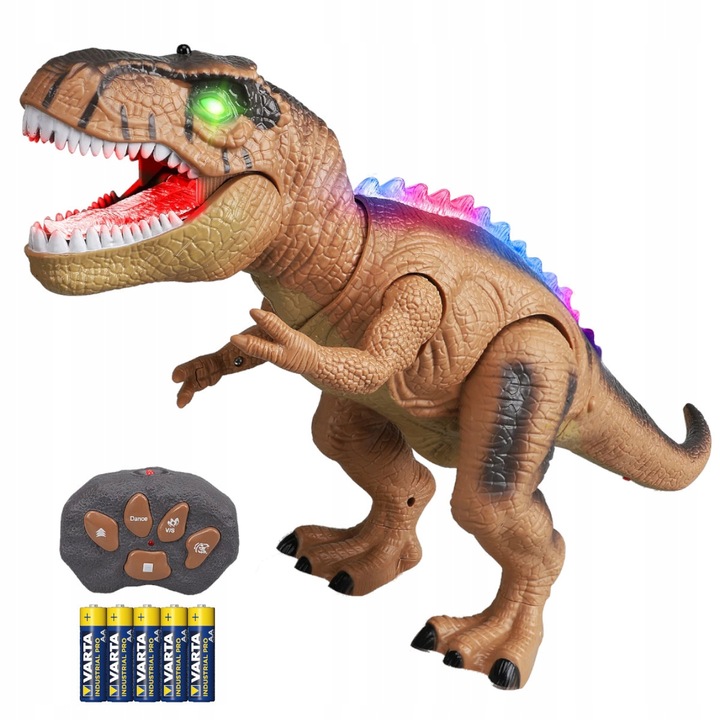 DINOZAUR ROBOT ZDALNIE STEROWANY RC Pilot ŚWIATŁO DŹWIĘK CHODZI +5x Bateria