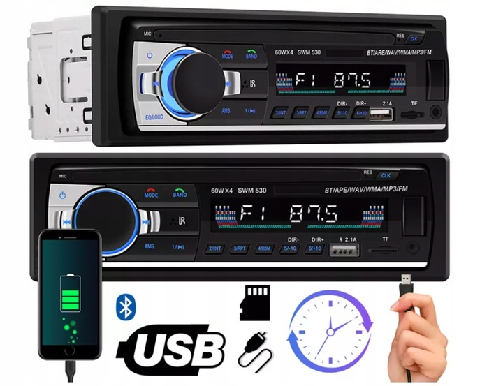 Radio Samochodowe 1DIN BLUETOOTH MIKROFON USB SD