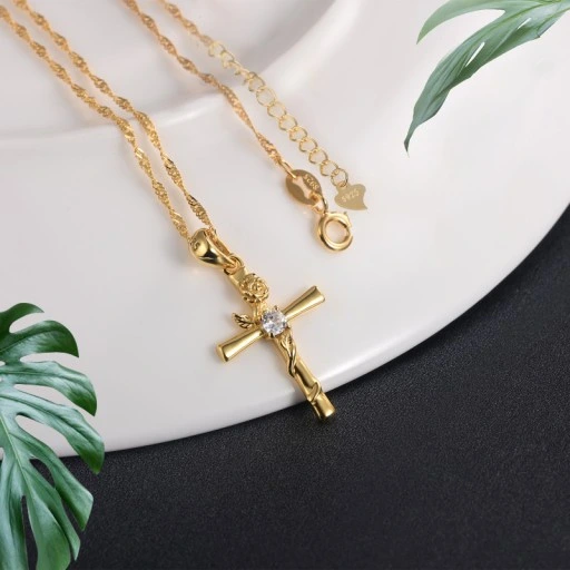 ZŁOTY NASZYJNIK KOMUNIA CHRZEST KRZYŻYK ŁAŃCUSZEK SREBRO POZŁACANE