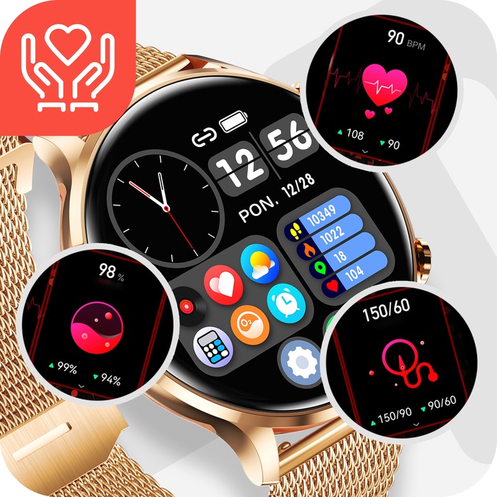 Smartwatch Zegarek Damski Pomiary Rozmowy Pulsometr Polskie Menu Elegancki