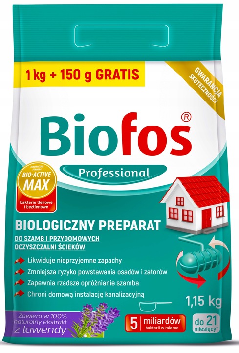 BIOFOS PROFESSIONAL 1kg + 150g do szamb i przydomowych oczyszczalni ścieków