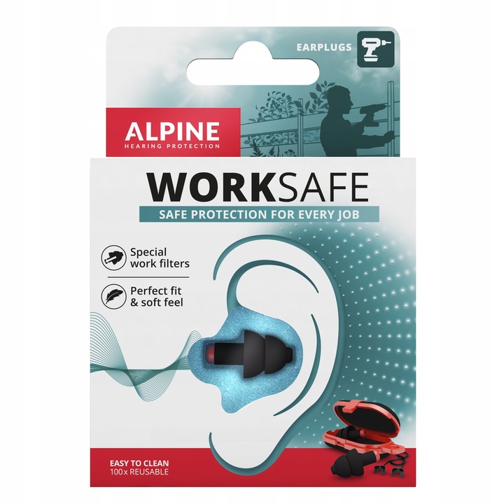 Zatyczki do uszu do pracy, hałas, tłumienie 23 dB, Alpine WorkSafe, czarne