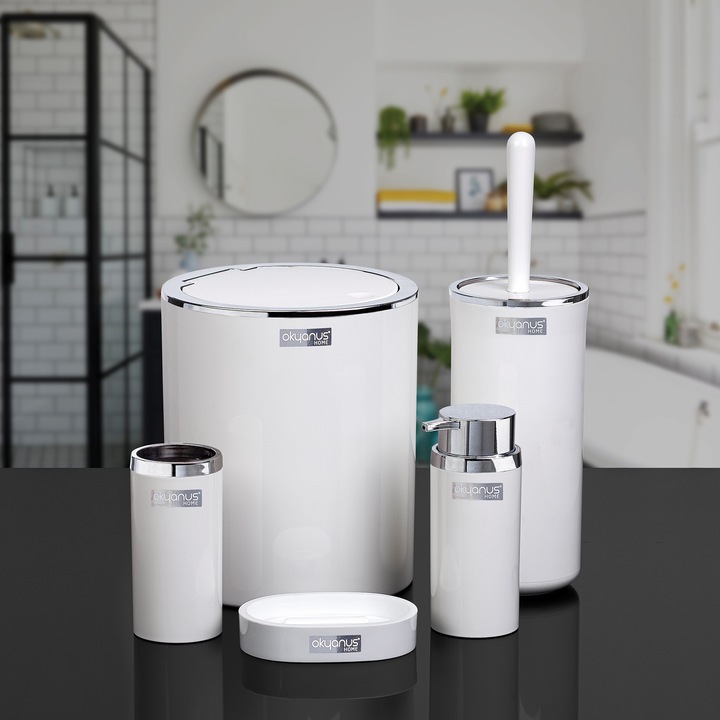 Komplet łazienkowy Zestaw Round 5 elementów biały chromowane wykończenie