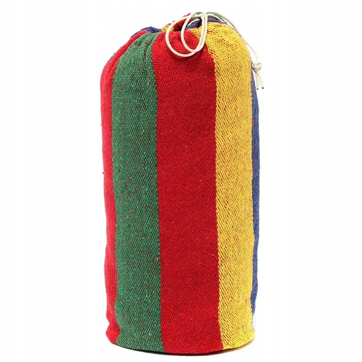 Wiszący Hamak 2-Osobowy Wielokolorowy z Drążkiem Mocny 150 cm Czerwony