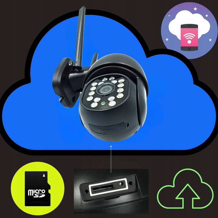 Zewnętrzna Kamera WIFI Obrotowa 8MPx ŚLEDZENIE ~360 stopni UHD NAGRANIA SD