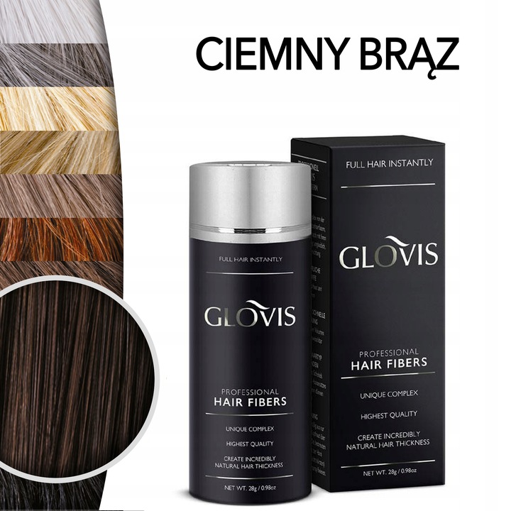 Włókna GLOVIS 28g Ciemny Brąz Dark Brown Mikrowłókna do Włosów Zagęszczenie
