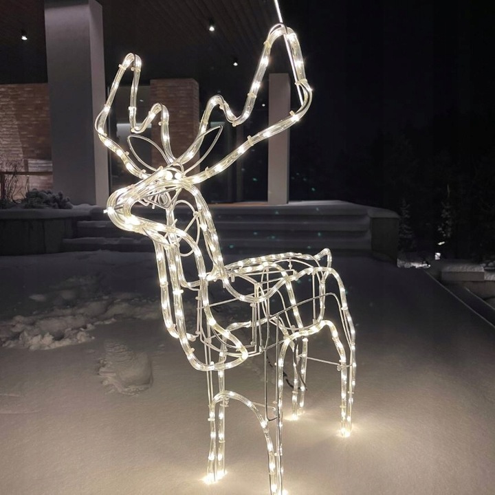 RENIFER ŚWIECĄCY LED DUŻY Z RUCHOMĄ GŁOWĄ BIAŁY CIEPŁY IP44 ZEWNĘTRZNY