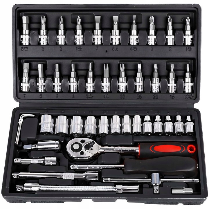 ZESTAW KLUCZY NASADOWYCH NARZĘDZIE NASADOWE GRZECHOTKA NASADKI 46 EL BITY