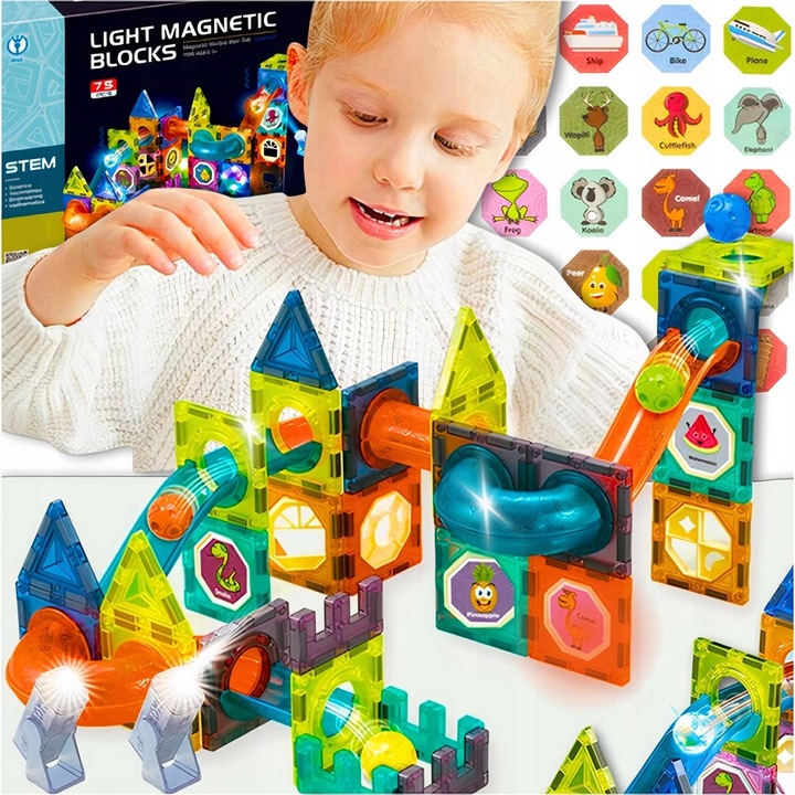 Klocki magnetyczne konstrukcyjne 49el 3D edukacyjne duży zestaw dla dzieci