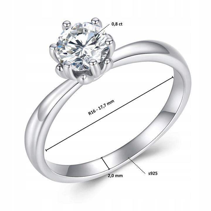 PM0416 Srebrny pierścionek R16 Moissanit 0,8ct srebro 925
