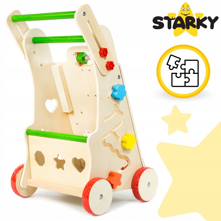 Prezent na roczek jeździk pchacz drewniany chodzik tablica manipulacyjna