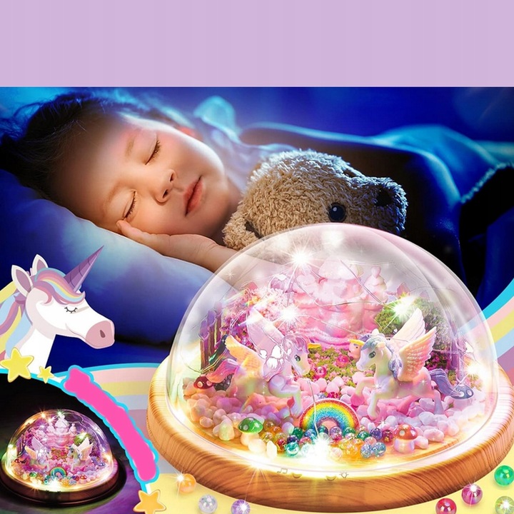 ZESTAW LAMPKA NOCNA Z POZYTYWKĄ DO TWORZENIA JEDNOROŻCÓW DLA DZIEWCZYNEK