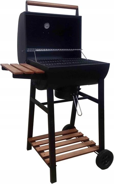 Grill węglowy na kółkach beczka otwierany z rusztem żeliwnym termometr stal