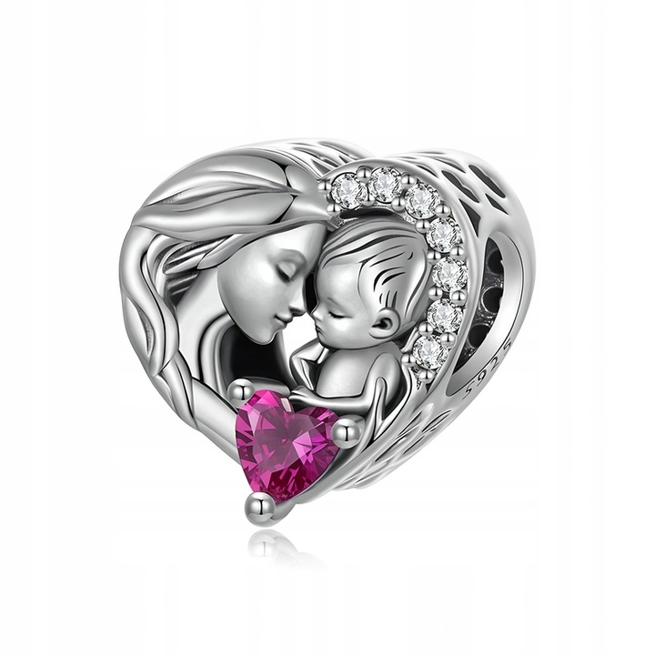 Charms Zawieszka Charms Serce Mama i Dziecko Srebro 925 Charmsy Trusky