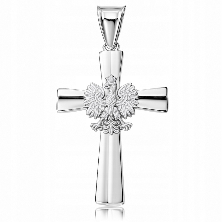 Srebrny Wisiorek 925 Męski Krzyż z Orłem Grawer