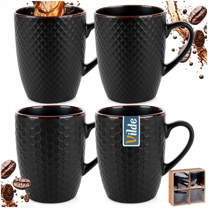 4x Kubki CZARNE do picia kawy herbaty ziół zestaw kubków kubek na prezent