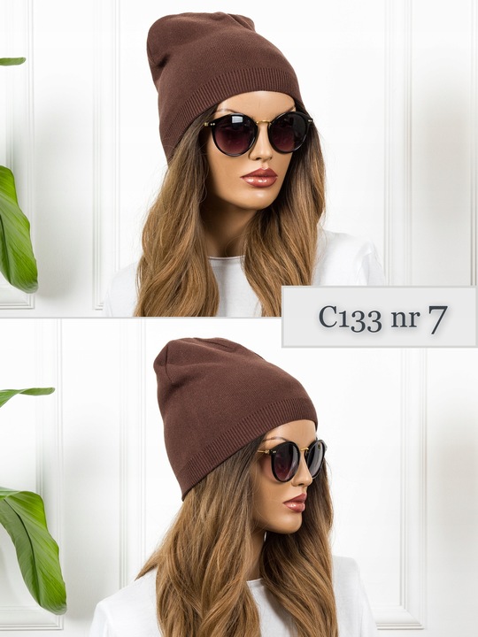 CZAPKA DAMSKA CIEPŁA wygodna Zimowa Beanie MODNA Wywijana brązowa KOLORY