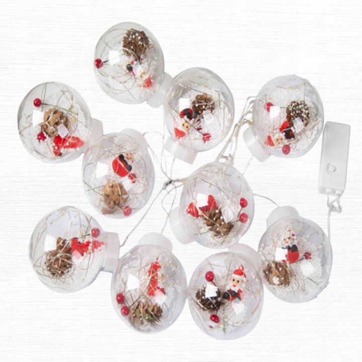 LAMPKI CHOINKOWE LED BOMBKI MIKOŁAJE ŚWIĄTECZNE 10 KUL LED NA USB 3M PILOT