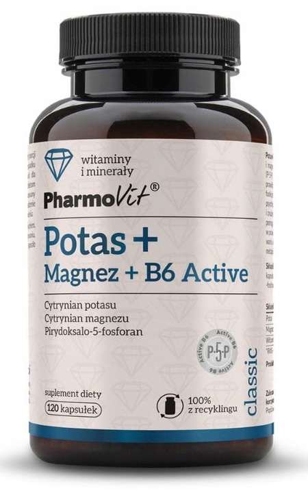 Potas + Magnez + B6 Active Pharmovit, suplement diety, 120 kapsułek