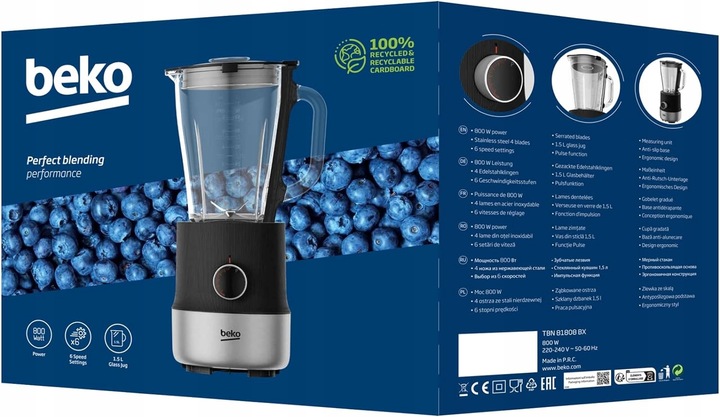 BLENDER KIELICHOWY BEKO TBN81808BX 800W 6 PRĘDKOŚCI