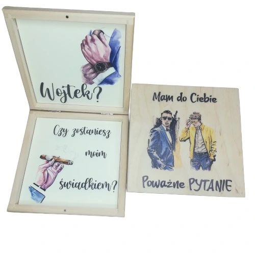 Pudełko eko zaproszenie dla świadka świadkowej nadruk uv wzory ślub wesele