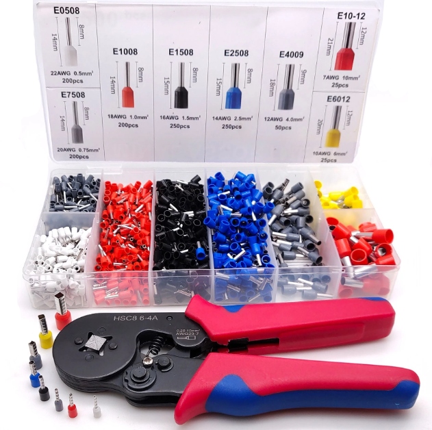 PRASKA ZACISKARKA DO KONEKTORÓW TULEJEK KABLI PRZEWODÓW 1200 SZTUK TULEJEK