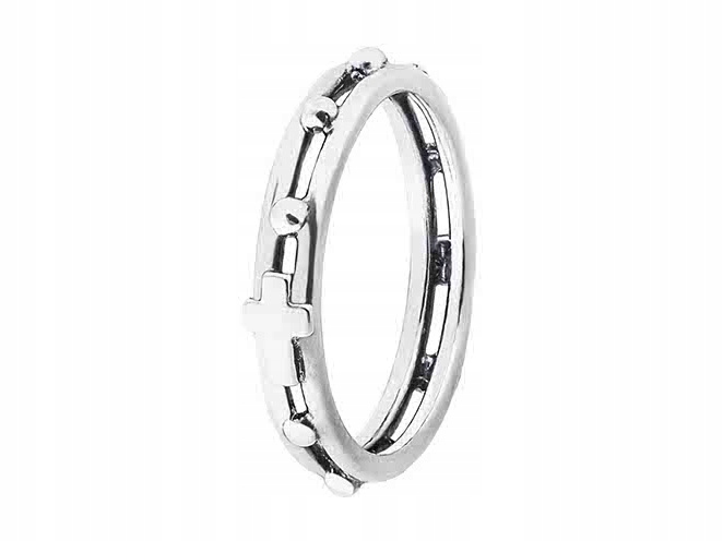 Srebrny Pierścionek Różaniec na Palec Dziesiątka Różańca Srebro 925 Krzyżyk