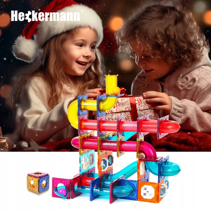 KLOCKI MAGNETYCZNE EDUKACYJNE DUŻE PŁYTKI TOR KULKOWY ZESTAW 76 ELEMENTÓW