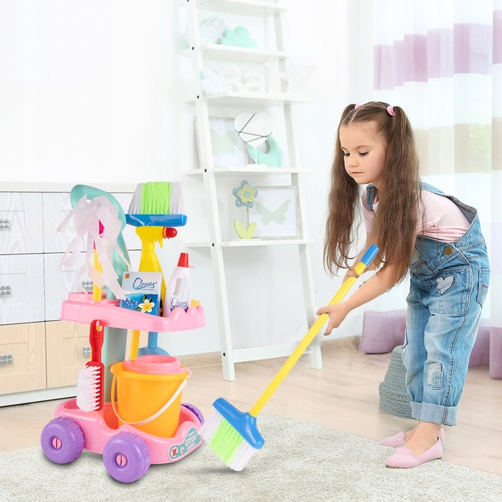 ZESTAW SPRZĄTAJĄCY DO SPRZĄTANIA NA WÓZKU DLA DZIECI WIADERKO MOP ZMIOTKA