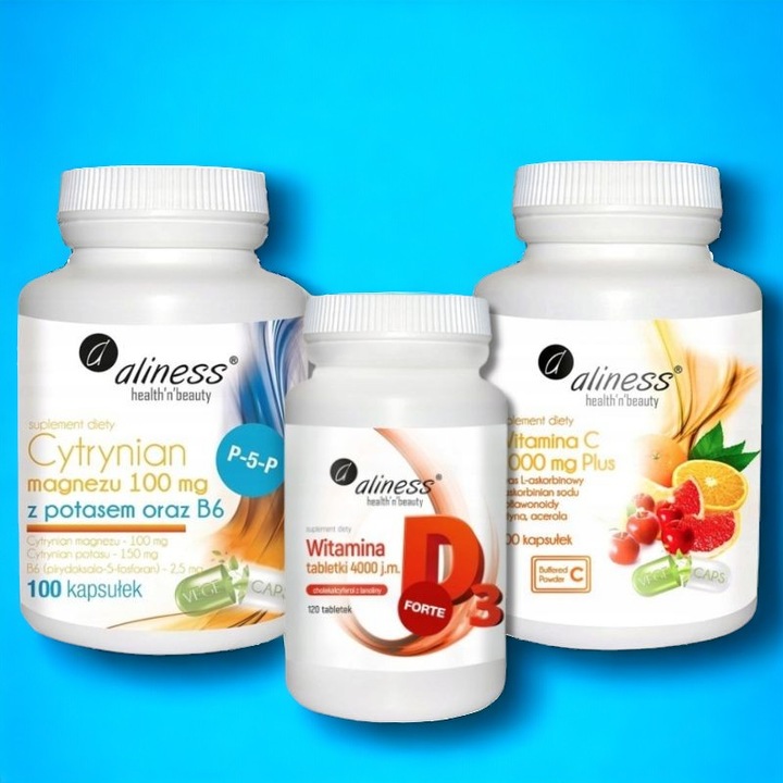 Aliness Witamina C 1000 + D3 4000 IU + Cytrynian Magnezu Potas B6 + GRATIS!