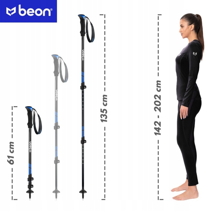 KIJE TREKKINGOWE KIJKI NORDIC WALKING BEON SKŁADANE REGULOWANE W GÓRY