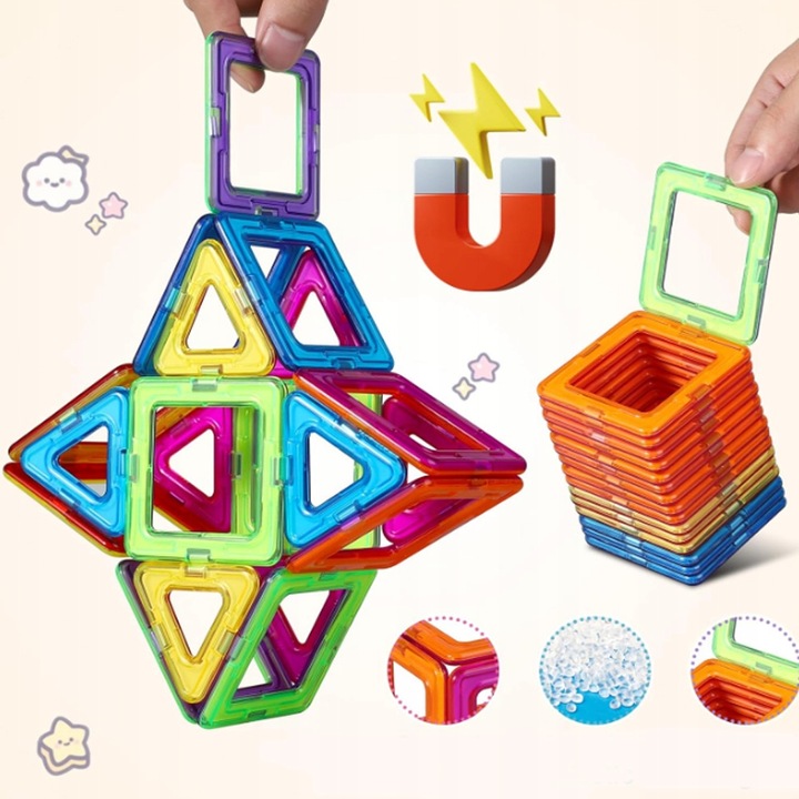 MAGNETYCZNE KLOCKI KONSTRUKCYJNE, ZESTAW 105 PŁYTEK MAGNETYCZNYCH, PREZENT