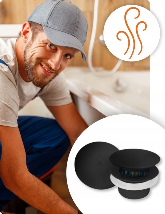 Syfon Wannowy KLIK KLAK Czyszczony od Góry Czarny z Korkiem Szybki Montaż