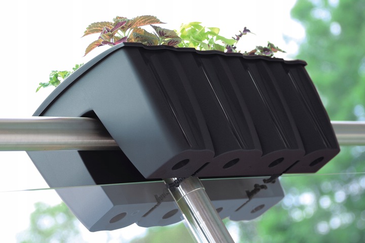 3x Skrzynka na balustradę DCRO600, Doniczka balkonowa +keramzyt 5l Antracyt