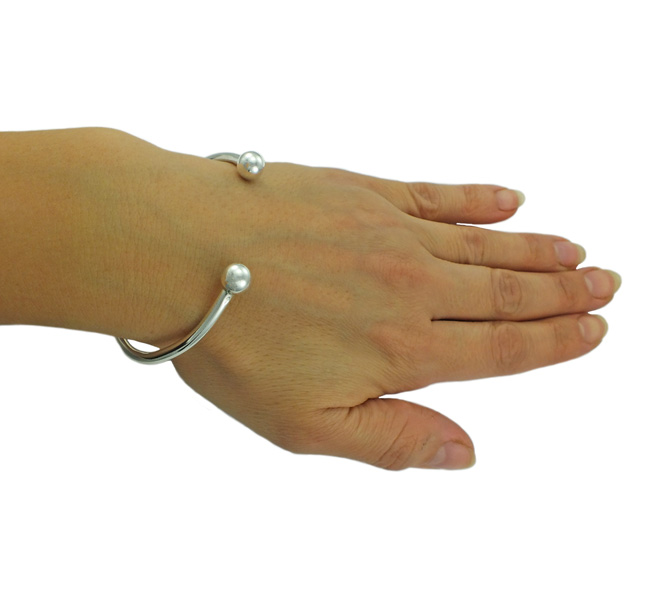 Srebrna Sztywna Męska Bransoletka z Kulkami !