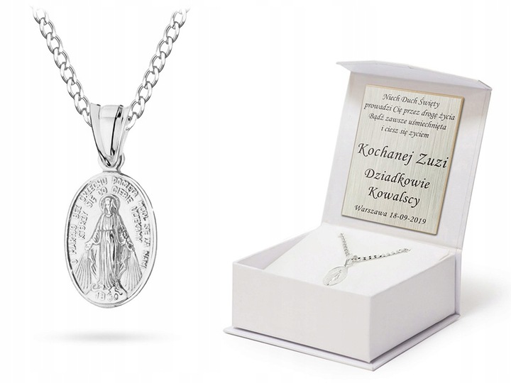 SREBRNY ŁAŃCUSZEK pr. 925 CUDOWNY MEDALIK + GRAWER
